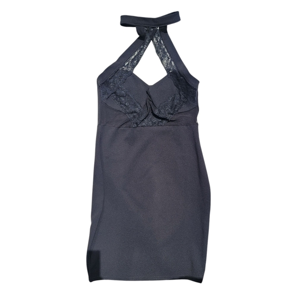 NWT PrettyLittleThing Black Lace Trim High Neck Sheer Top Bodycon Dress - Picture 6 of 11